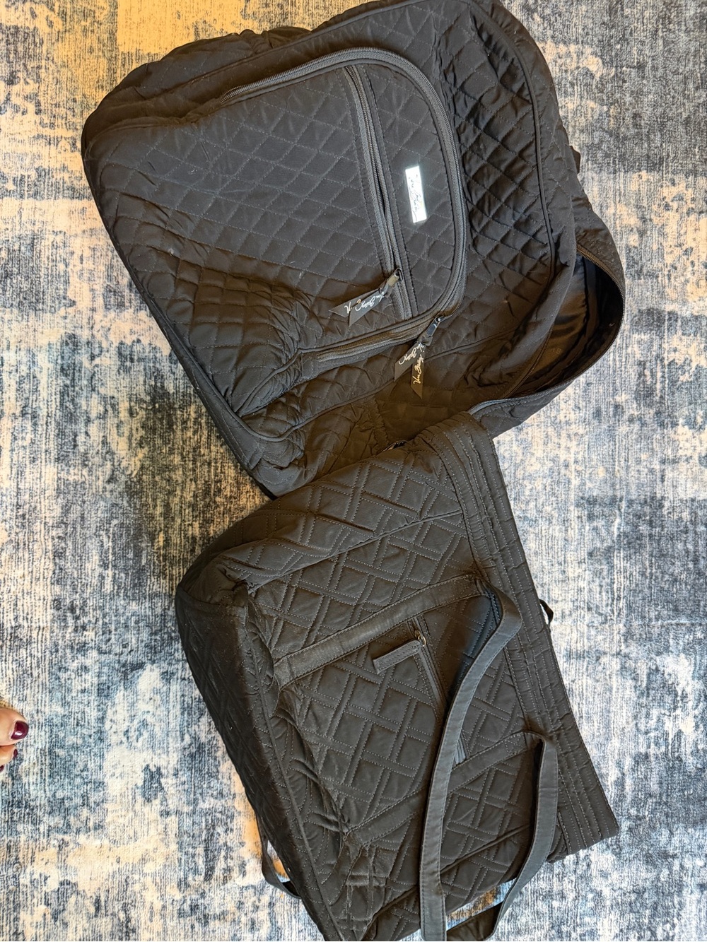 Vera Bradley Black Quilted Travel Tote and Carry Bag Set